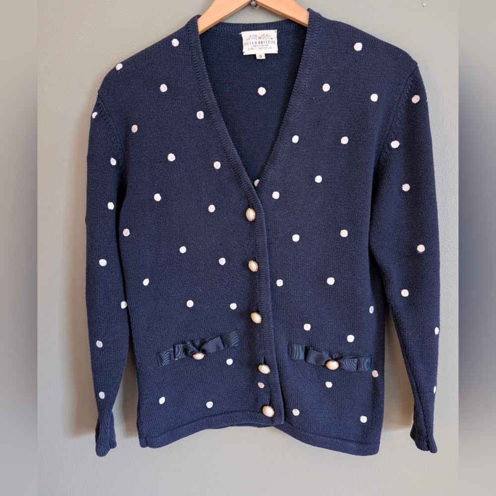 Vintage Susan Bristol Polka Dot Cardigan Size Small